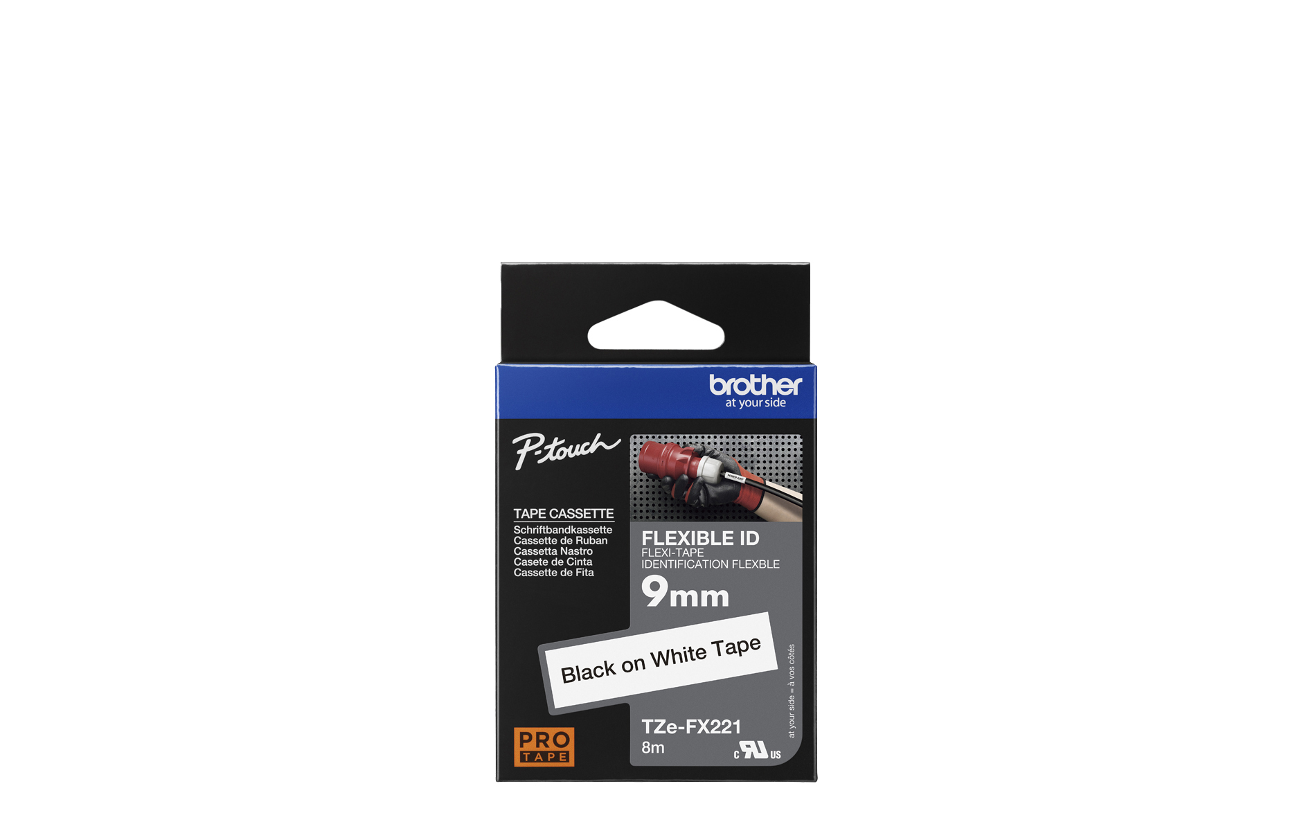 TZe-FX221 Black on White, 9mm x 8m, Brother Genuine Flex ID Tape